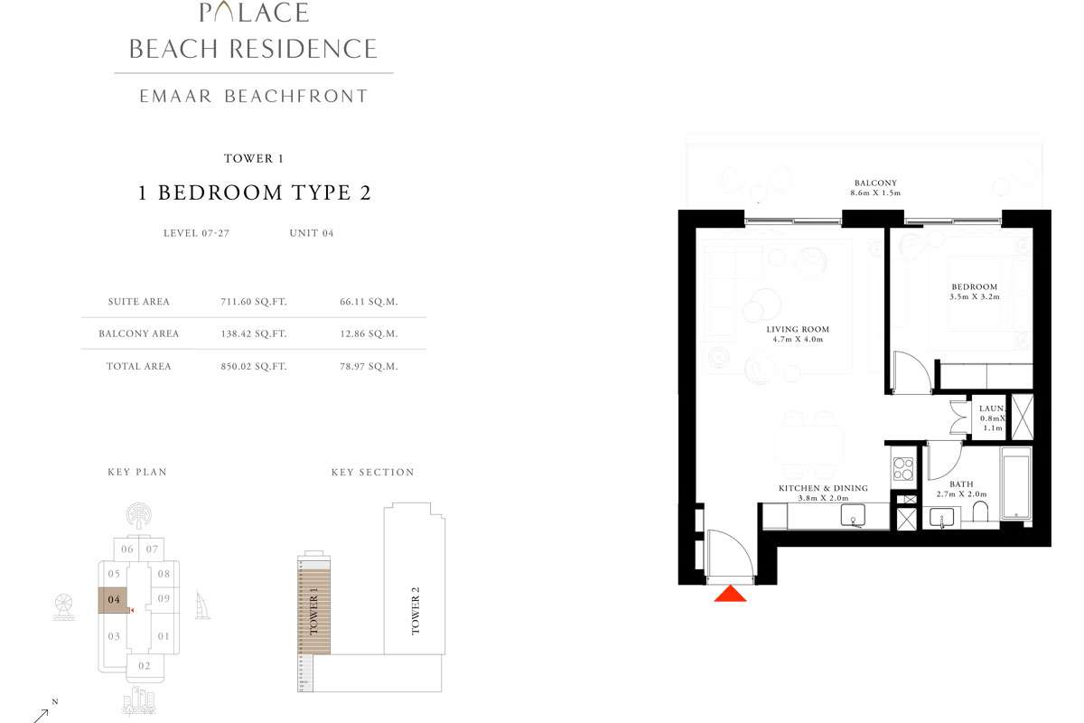 1 Bedroom, Type 2, Level 7-27, Unit 4